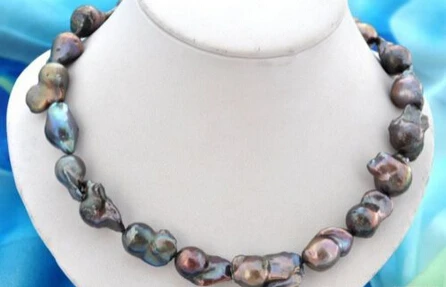

Jewelr 004324 18"23mm baroque black keshi reborn pearl necklace