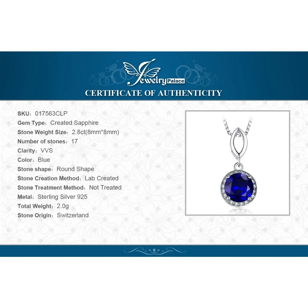 Jewelrypalace круглой огранки 2.5ct создания Сапфир Halo кулон Твердые стерлингового