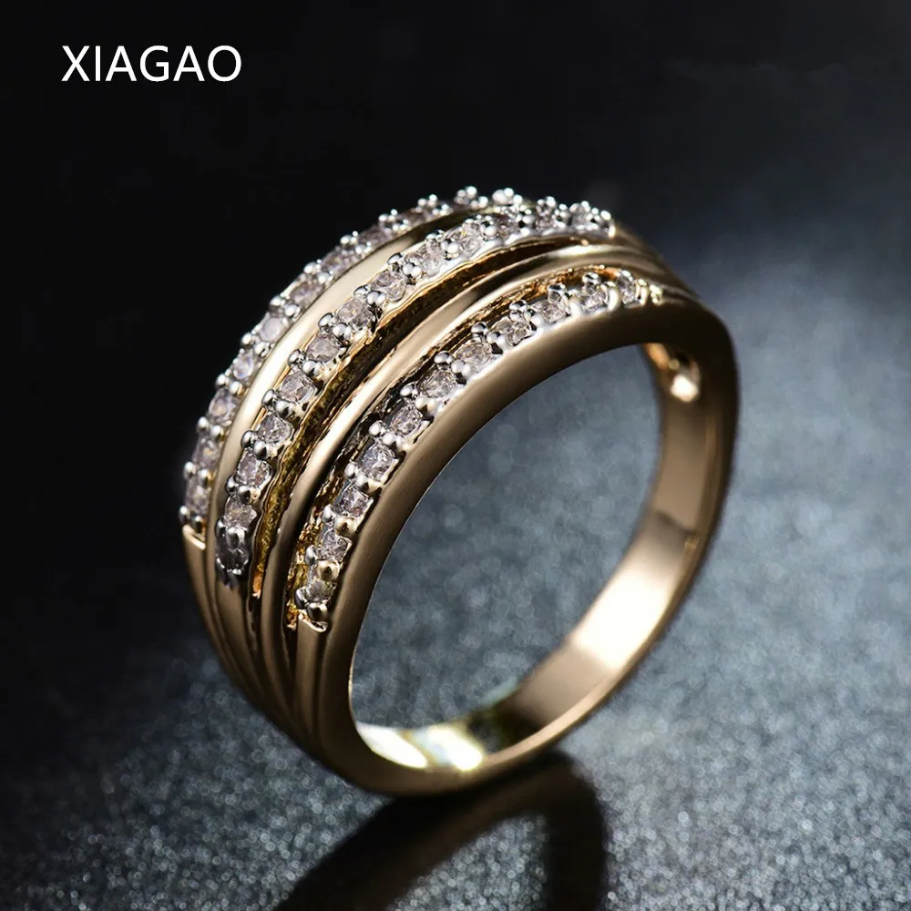 

XIAGAO Wedding Brand New Wide Gold Color Multilayer Hollow Rings for Women Trendy Stack Ring Jewelry Female Finger Ring ZR608
