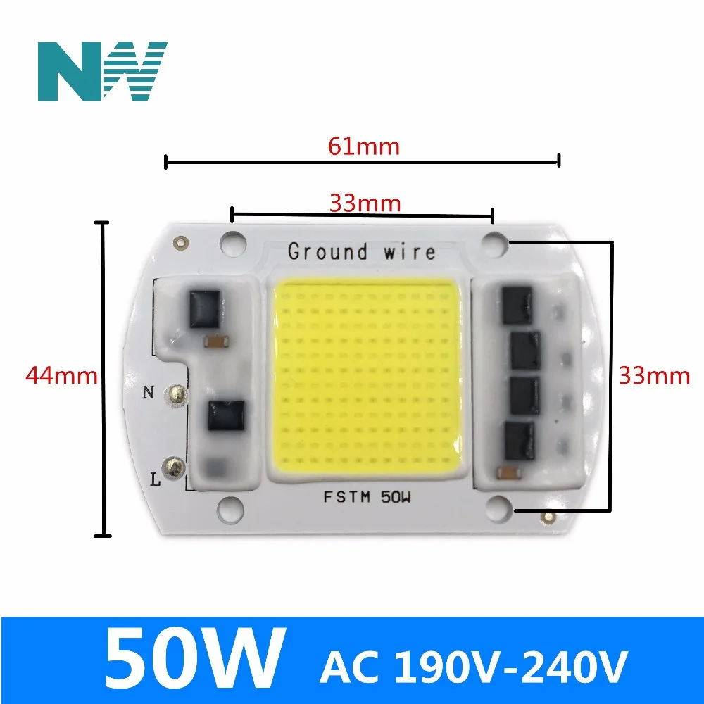 

1pcs COB Lamp Chip 50W AC190-240V Input Smart IC Driver Fit For DIY LED Floodlight Spotlight Cold White Warm White