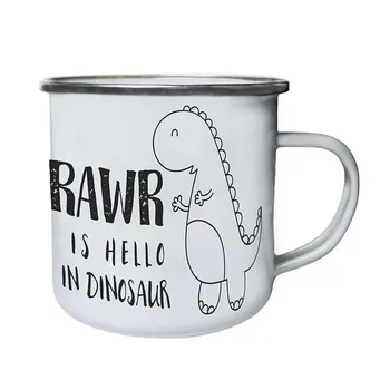 

Stainless Steel Camping Coffee Mug Gift Rawr Is Hello In Dinosaur Retro Enamel Birthday Christmas Outdoors Metal Enamel Campfire
