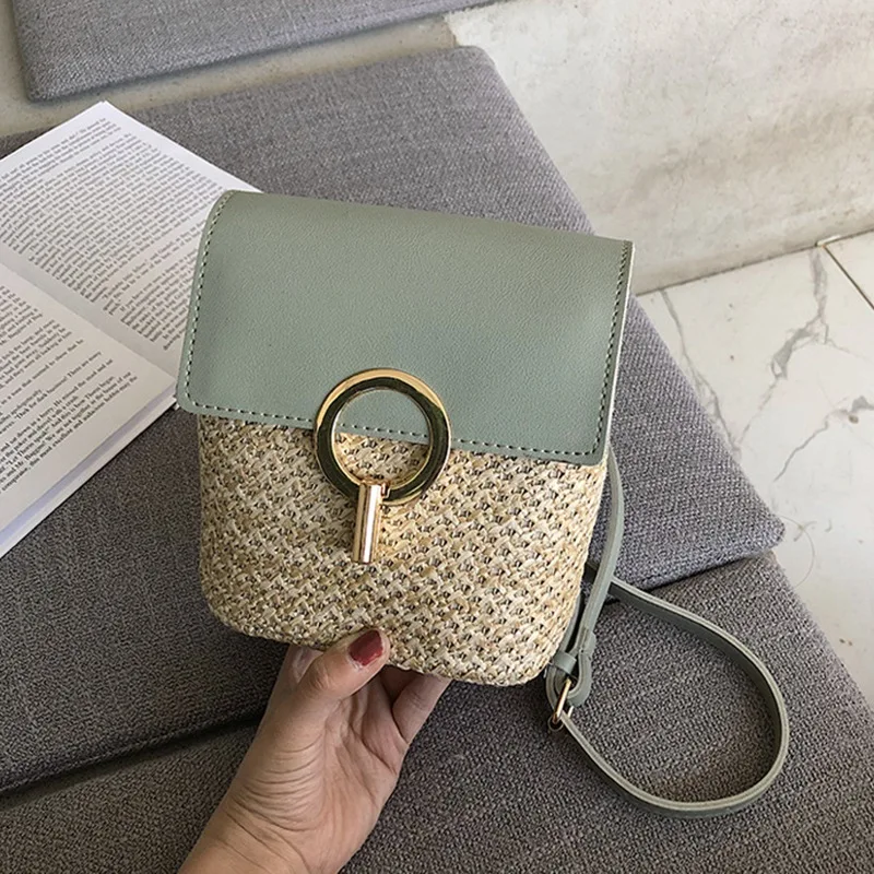 

AUAU-Straw Shoulder Bag Flip Bag Lady Handbag Female Retro Beach Rattan Bag Chain