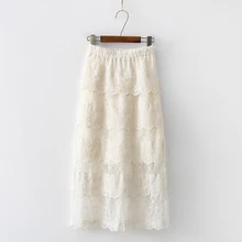 Весна Для женщин Высокая Талия Юбки-карандаши корейский стиль Сладкая принцесса цветочные кружева юбка элегантный женский выдалбливают слоистых длинная юбка