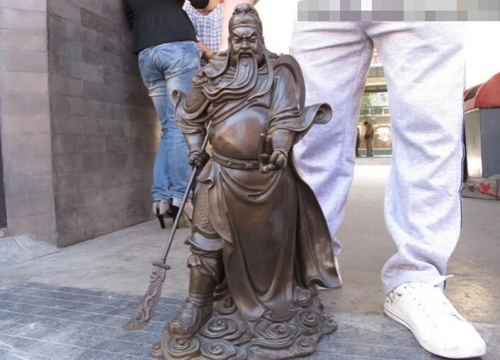 

USPS to USA S3067 Classical Bronze Copper Two Finger Guan Gong Guan Yu warrior Hold Sword Statue B0401