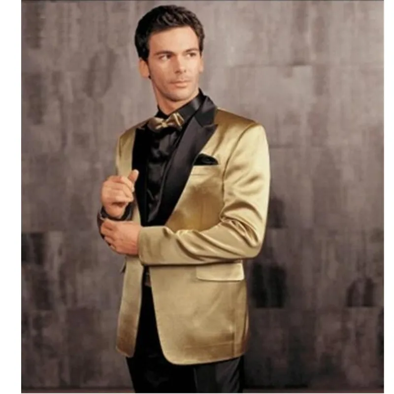 

High-quality classic men's suit yellow lapel single-breasted groom wedding dress and men prom dress (jacket + pants) custom made