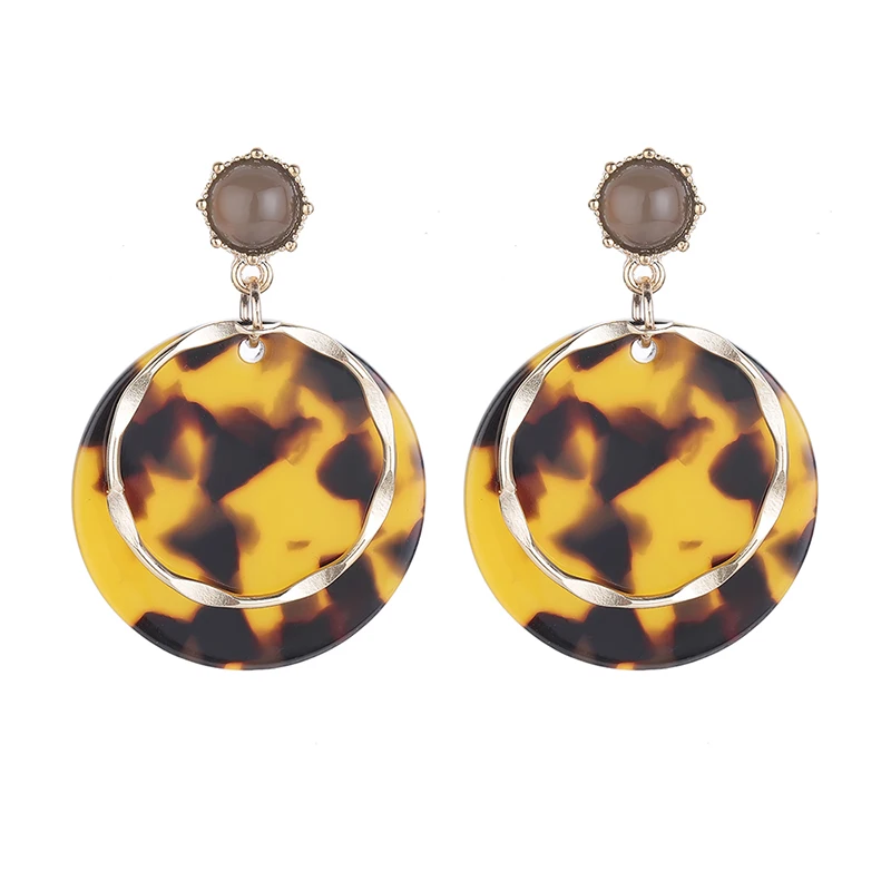 

Tortoiseshell Fashion Round Large Color Block Earrings Bohemian Earrings for Woman Geometric Irregular Leopard Earring Wholesale