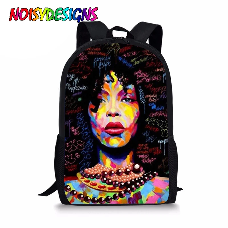 NOISYDESIGNS School Bags for Girls Black Afro Lady Girls Printing
