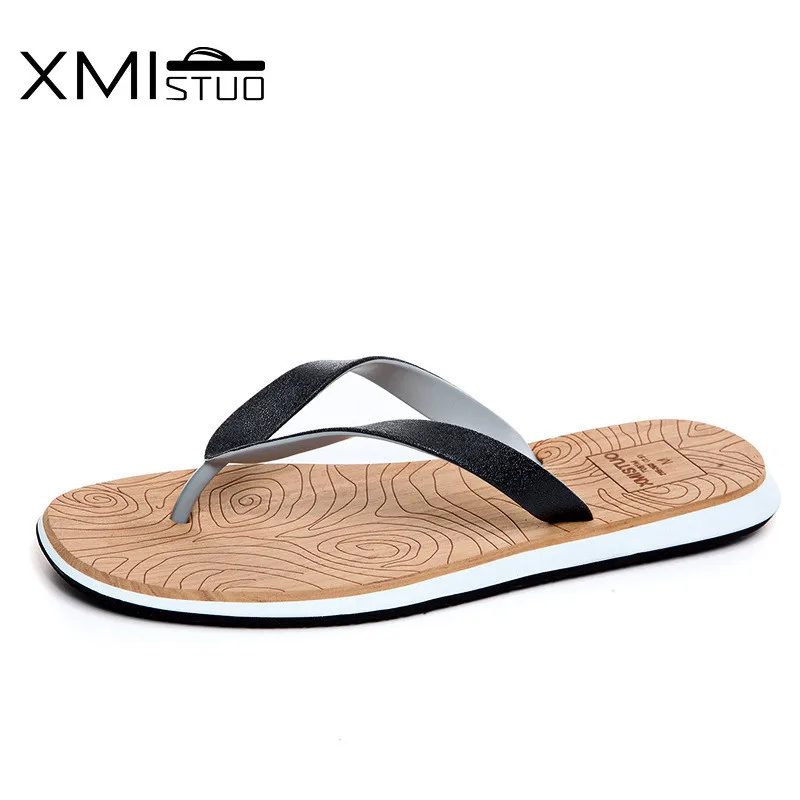 XMISTUO/модные Вьетнамки; мужские Нескользящие повседневные пляжные туфли в Корейском стиле для студентов; Простые сандалии; шлепанцы с рельефным узором - Цвет: Черный