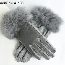 Взрослые перчатки из натуральной кожи женские теплые зимние шерстяные перчатки с Настоящий мех кролика овчины перчатки