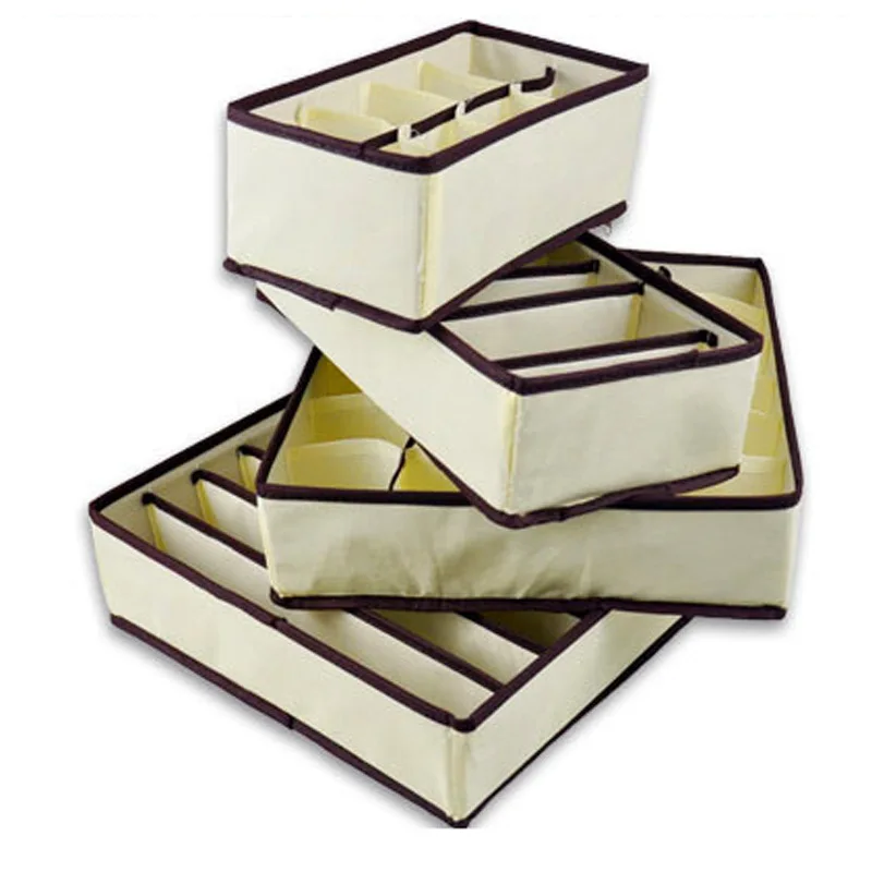 4pcs/set Solid Color Non-Woven Underwear Organizer Storage Box Without Cover Multi Cells Folding Closet Organizer For Bra Socks 4pcs/set Solid Color Non-Woven Underwear Organizer Storage Box Without Cover Multi Cells Folding Closet Organizer For Bra Socks