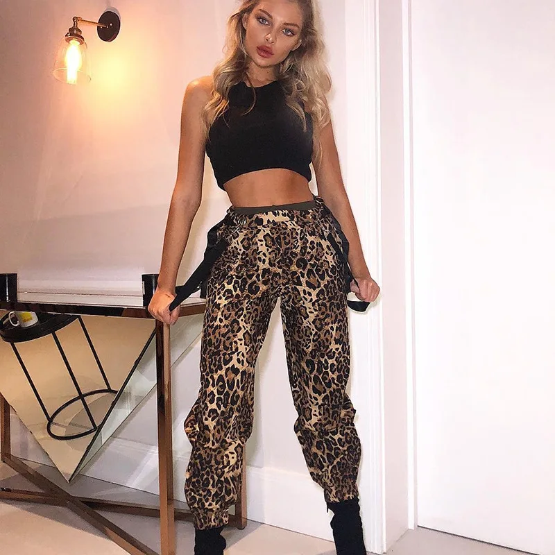 С высокой талией, женские брюки-карго с леопардовым принтом уличная одежда в стиле «хип-хоп», впитывает пот и Штаны женская модная одежда
