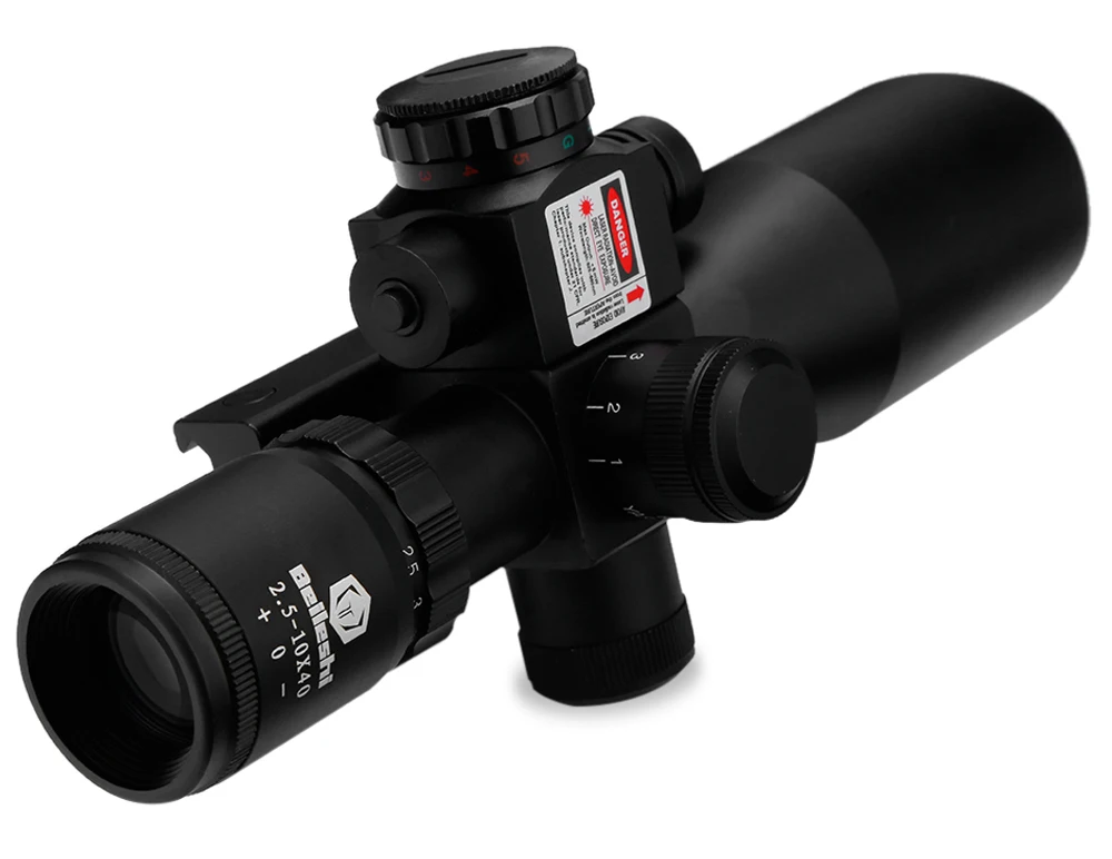 Beileshi Riflescope Red Dot Tactical 2.5 - 10 x 40 Red Laser Dual Illuminated Mil-dot W / Rail Mount
