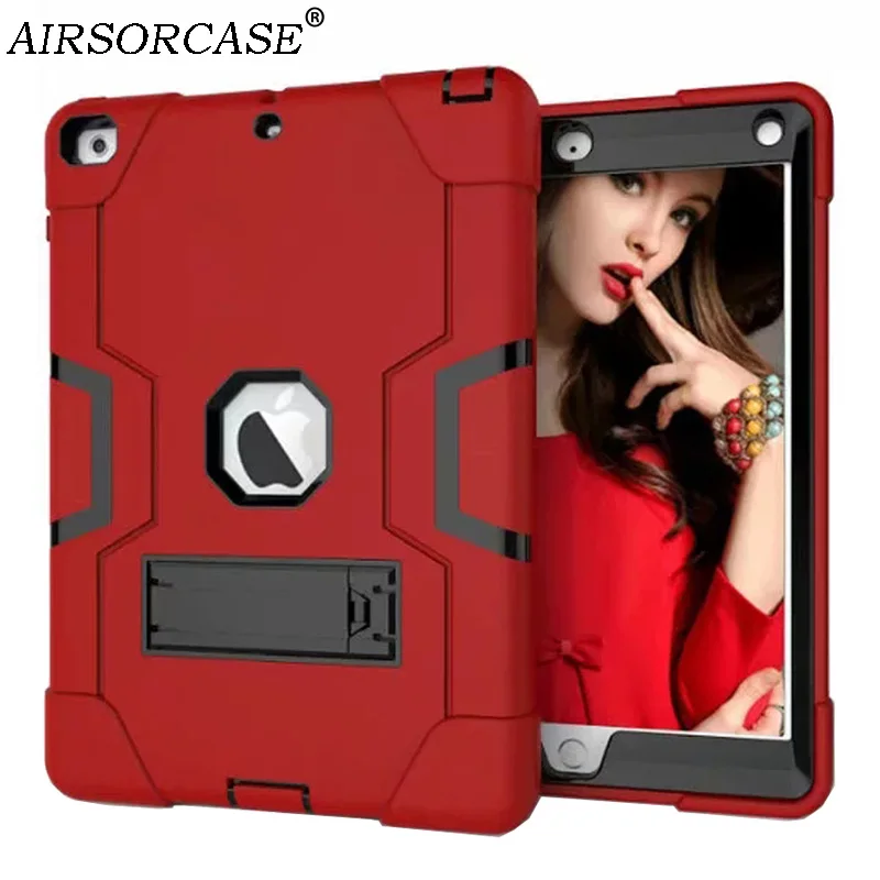 

for Apple iPad 9.7 2018 Tablet Case for iPad 9.7 2017 Color B Shockproof Cover Hard PC & Silicone Hybrid Kickstand Back Cover