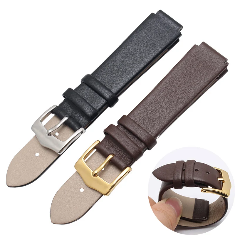 

shengmeirui Convex leather strap 16MM 12MM black brown with butterfly clasp FOR RADO CENTRIX men's and women's watch strap