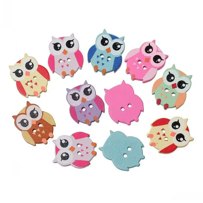 

2017 New 50 PCS Mixed Colors Lovely Owl Shape Two Hole Wooden Buttons For Clothes DIY Sewing Free Shipping