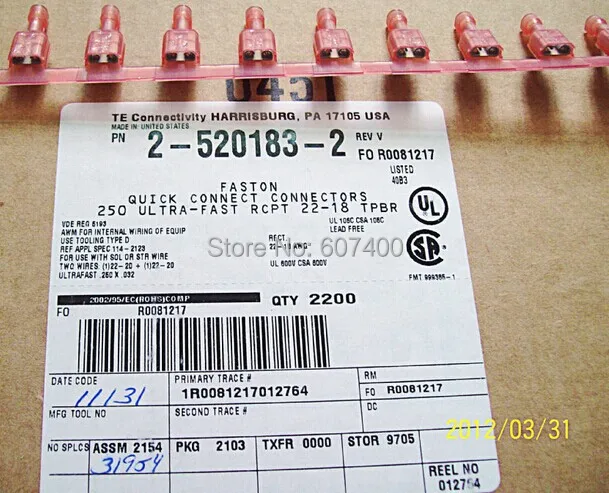 2-520183-2 СОЕД RECEPT БЫСТРО 18-22 AWG. 250 tyco терминалы te терминалы AMP зажимы соединителя новые и оригинальные детали