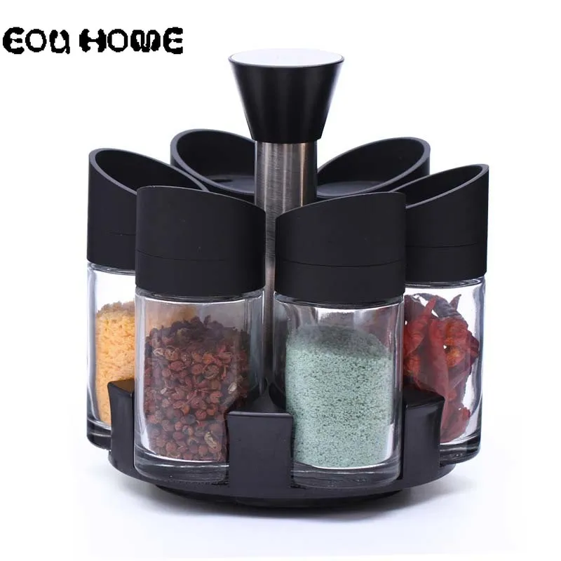 

7 Pcs/Set Condiment 360 Rotating Spice Jar Rack Kitchen Cruet Condiment Bottle Coffee Sugar Salt Seal Jar Box Combination Set