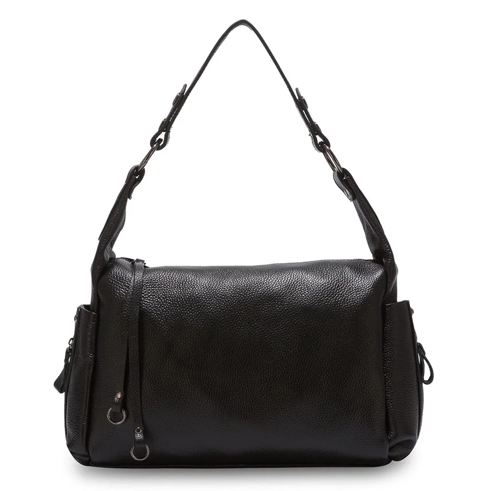 Zency маленькая вместительная сумка из натуральной кожи, женская сумка через плечо, Очаровательная фиолетовая Сумочка, модная женская сумка через плечо, черная сумка-тоут - Цвет: Черный