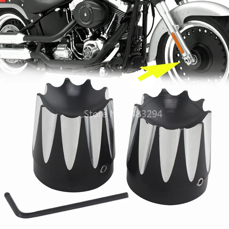 Custom Craft Carving Cut Front Axle Nut Covers Caps Fit for Harley Dyna