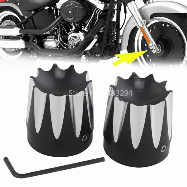 Custom Craft Carving Cut Front Axle Nut Covers Caps Fit for Harley Dyna