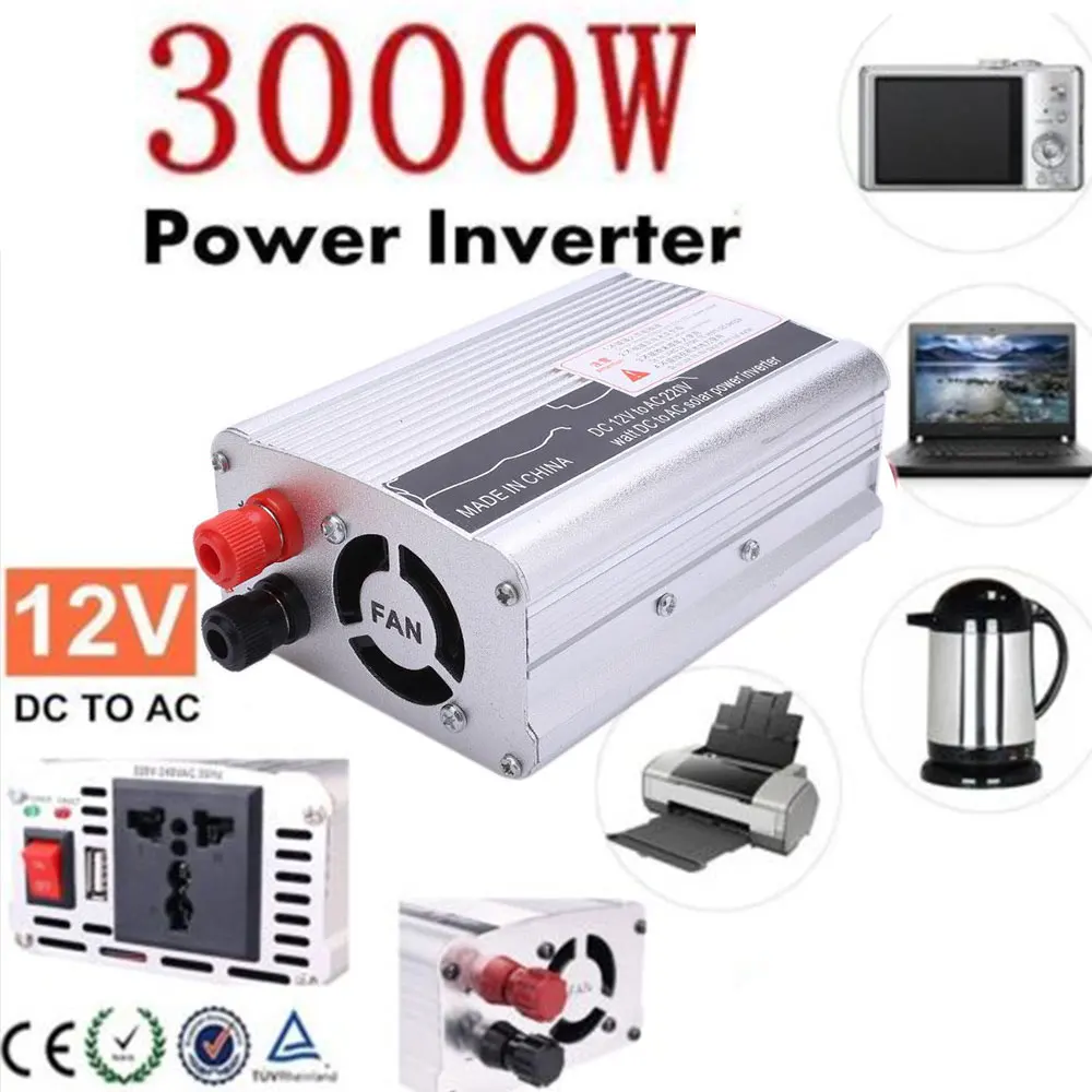 

3000W Aluminium Alloy High Performance Portable Converter Car Inverter Power Inverter Adapter Automobile Vehicle Power Supply