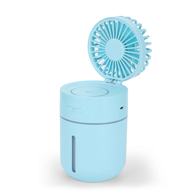 Синий Вентилятор с аккумулятором 2000 мА · ч, увлажнитель воздуха, 400 мл, USB, Ароматический диффузор эфирного масла, 7 видов цветов, Ночной светильник, ventilador, портативный Настольный вентилятор - Цвет: Синий
