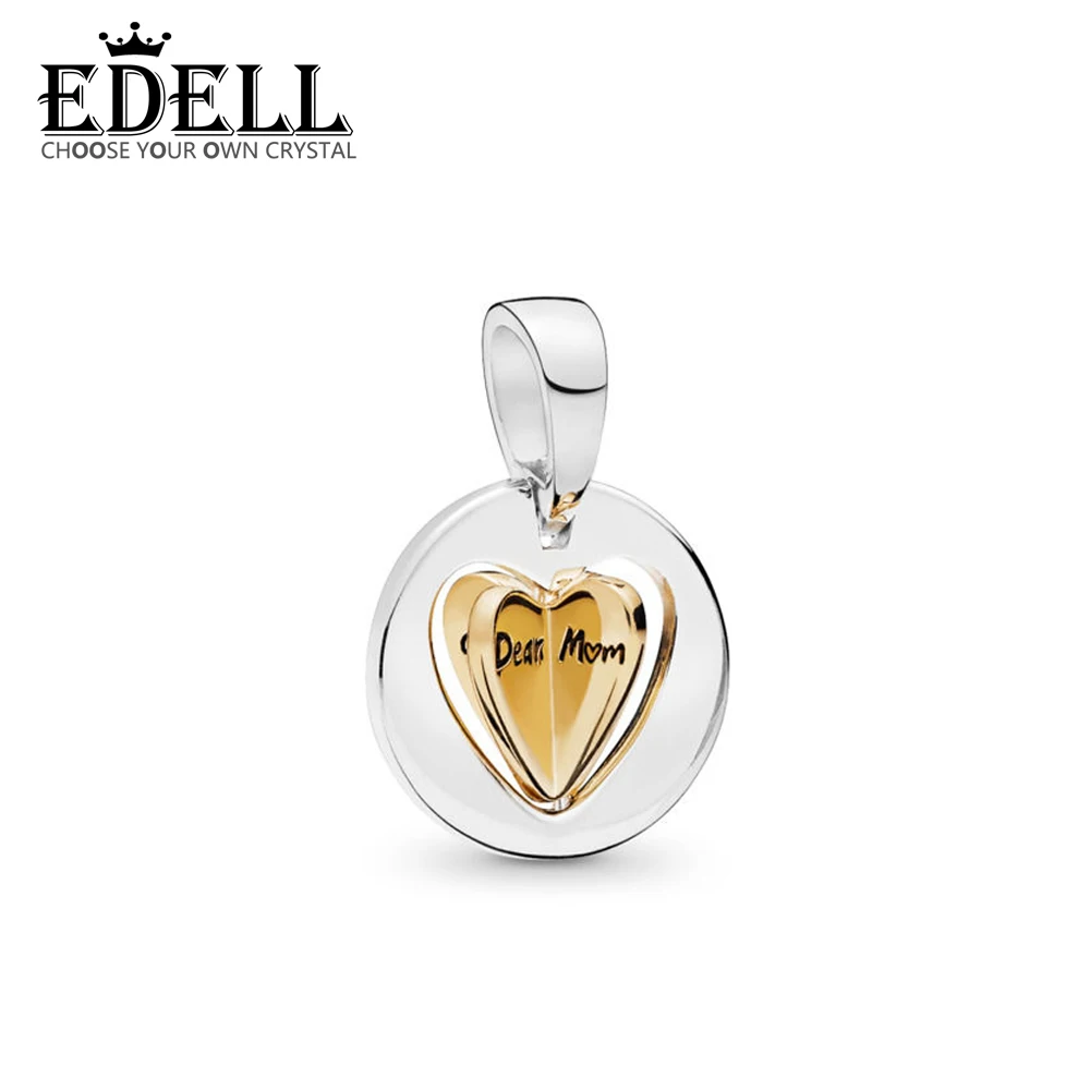 

EDELL 100% 925 Sterling Silver 1:1 New Mother's Day 767774 Shine Mum's Golden Heart Hanging Charm Pendant Fit DIY Bracelet