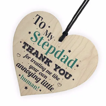 

My Stepdad Dad Hanging Wooden Heart Crafts FATHERS DAY Gift For Him Daughter Son Birthday Thank You Small Pendant DIY Tree Decor