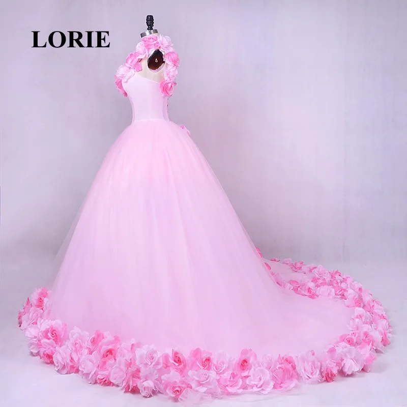 Свадебное платье LORIE с розовыми облаками и розами длинное Тюлевое пышное