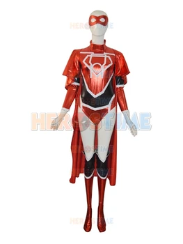 

Shiny Metallic Lycra Zentai Red Lantern Crops Female Superhero Cosplay Costume for Halloween