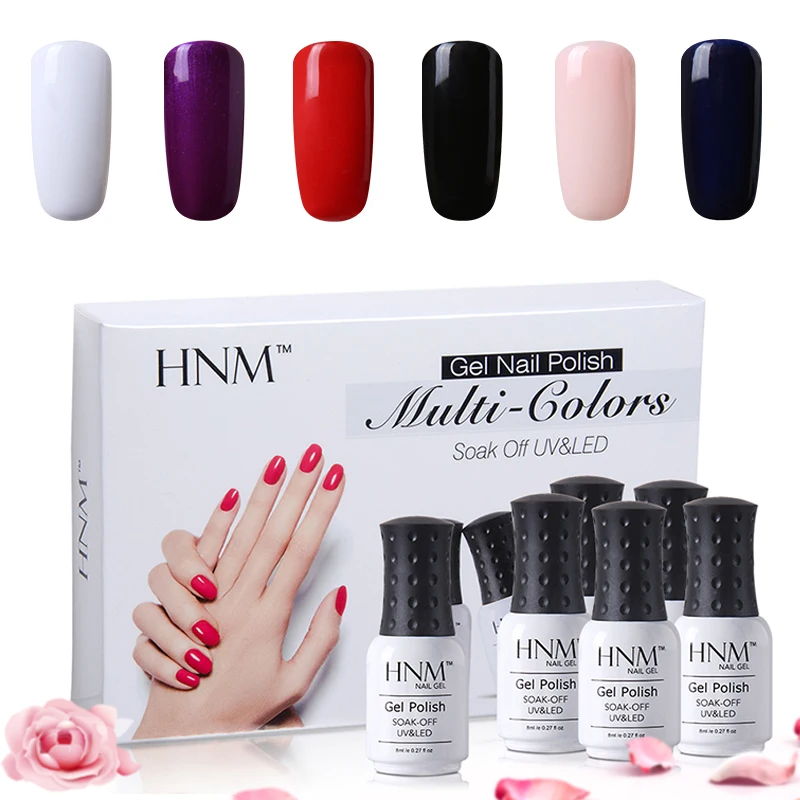 

HNM 6Pcs/Set Varnish Semi Permanent Solid Gelpolish DIY Nail Art Kit 8ML UV Gel Nail Polish Stamping Set Nail Polish Gift Box