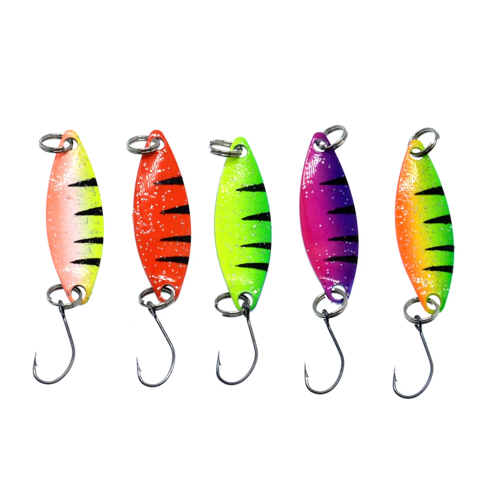 Colorful Metal Sequins Fishing Lure 2g Willow Shape Spinners Spoon
