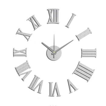 

New Arrival DIY Modern Fashion Creative Wall Clock Paste EVA Silver Rome number Decoration Clock 60x60cm 10EM105S