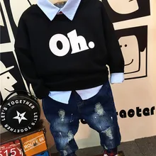 Новая детская осенне-зимняя теплая верхняя одежда для мальчиков, толстовка+ рубашка+ джинсы, комплект одежды для мальчиков, детский спортивный костюм с капюшоном и брюками