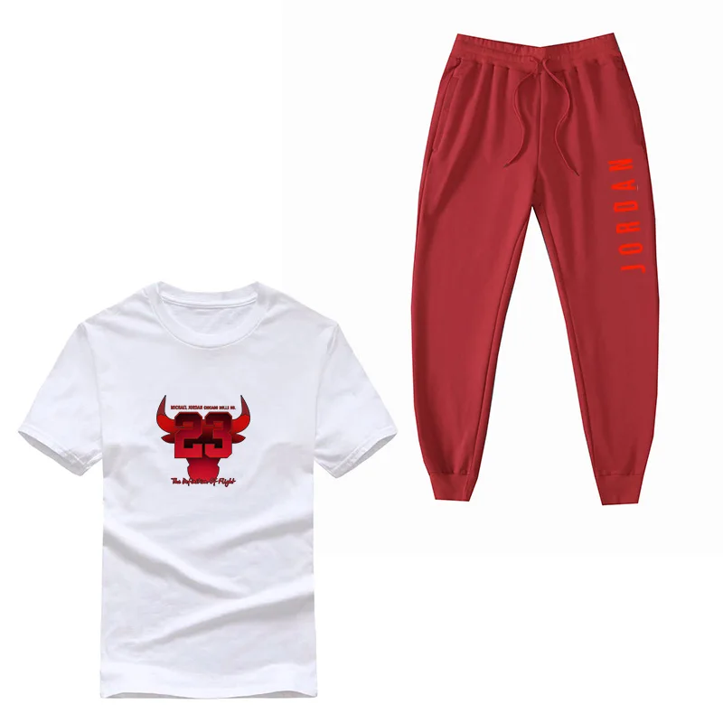 

New Men's tracksuit Summer t-shirt Cotton Jordan print tshirt suit Tees + joggers pants track suit trainingspak mannen chandal