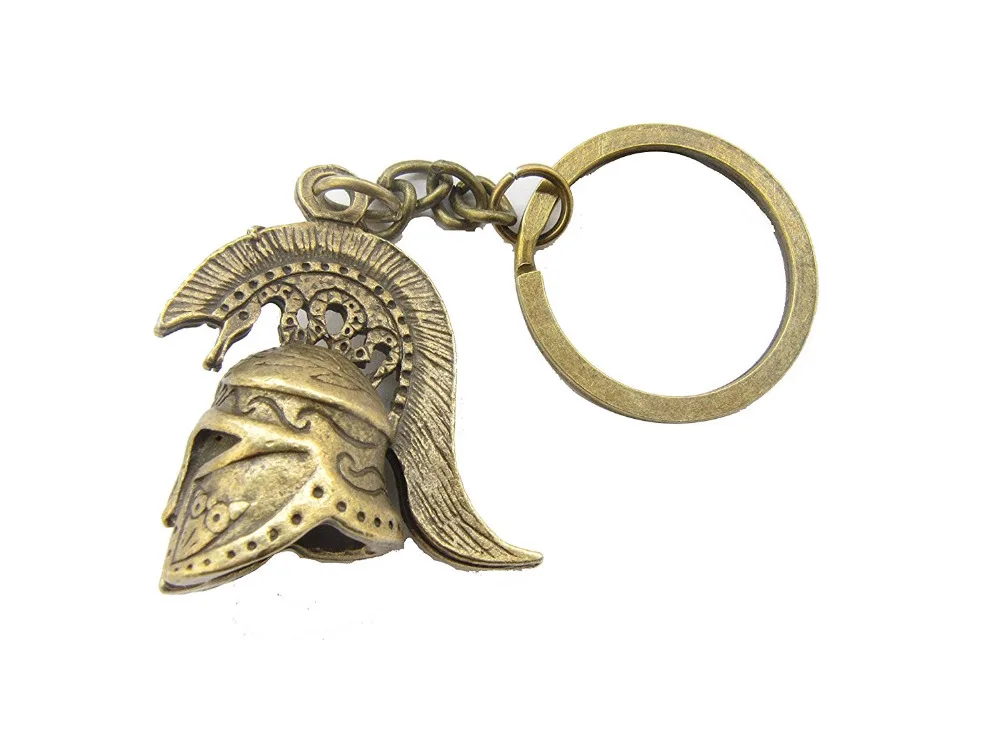 2pcs / Lot Ancient Bronze Spartan Keychain Helmet Keychain Sparta