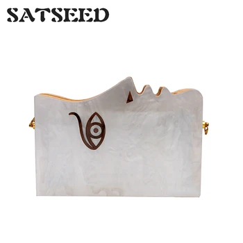 

Women Bags New Vintage Unique Face Small Bag Acrylic Wood Mosaic Shoulder Crossbody Dinner Bags Handbags Satchel Fashion