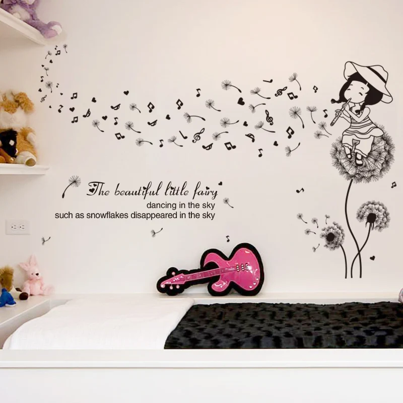 

[SHIJUEHEZI] Black Color Dandelions Wall Stickers Vinyl DIY Flowers Wall Decals for Gilr's Bedroom Living Room Decoration