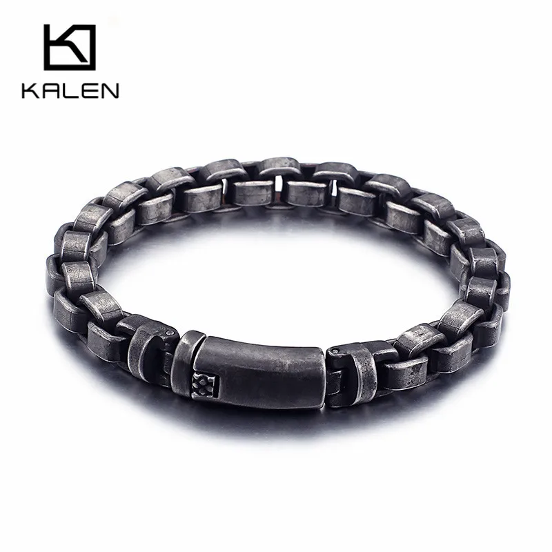 Beste KALEN Vintage 316 Rvs Matte Link Chain Armbanden Gepersonaliseerde Geborsteld Box Chain Wrap Armbanden Sieraden Accessoires