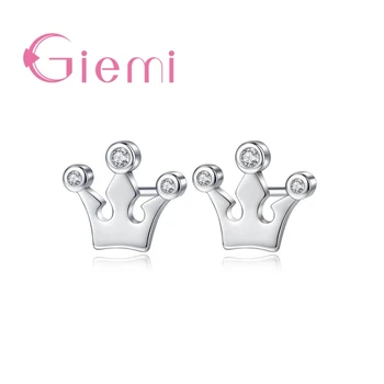 

Classic 925 Sterling Silver Fashion Crown Shape Stud Earrings Pave Shiny Crystal For Women Girl Female Fine Top Quality Gi