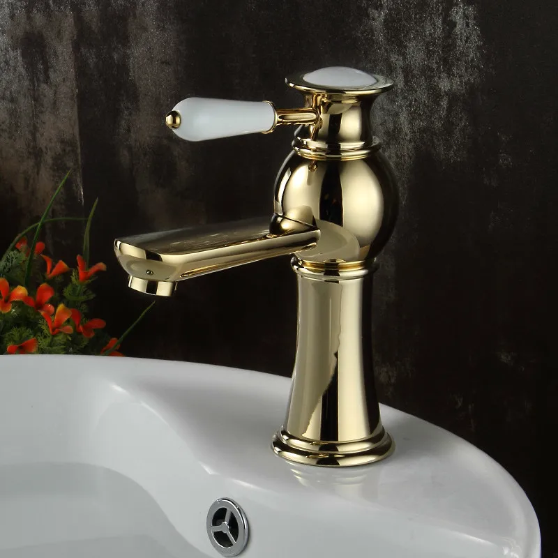 

Table basin kitchen bathroom faucet European gold faucet all copper single hole cold and hot faucet LU5093