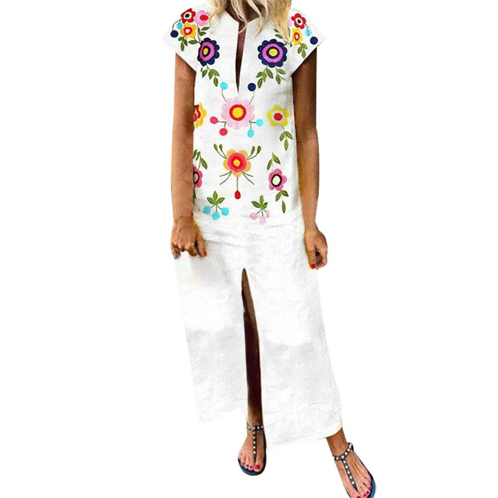 

FREE OSTRICH Women Dress Seiko Cutting Loose Printed Sleeveless V-Neck Maxi Hem Baggy Kaftan Long Summer 2018 New Arrival Dress
