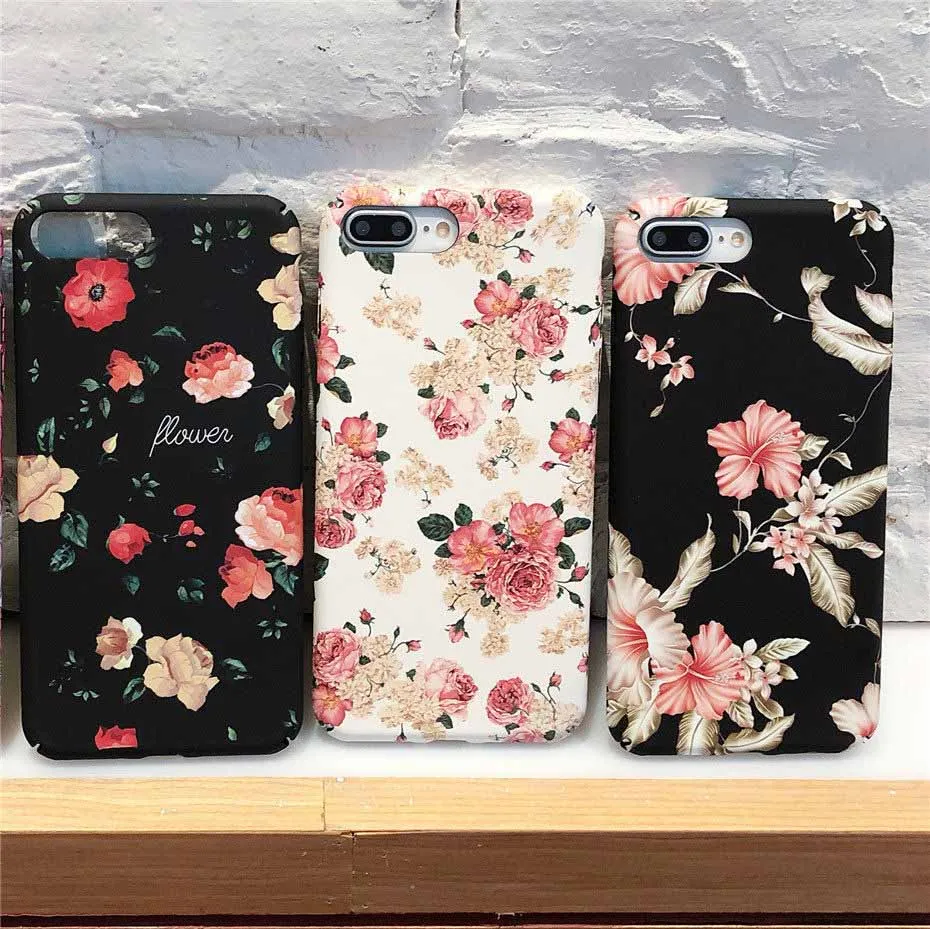 MOUSEMI For iPhone 6 6S 7 8PLUS Case Flower Phone Cases Hard Back Cover On For iPhone 8 Plus 6 6S 7 X Protective Case With Glass (1)