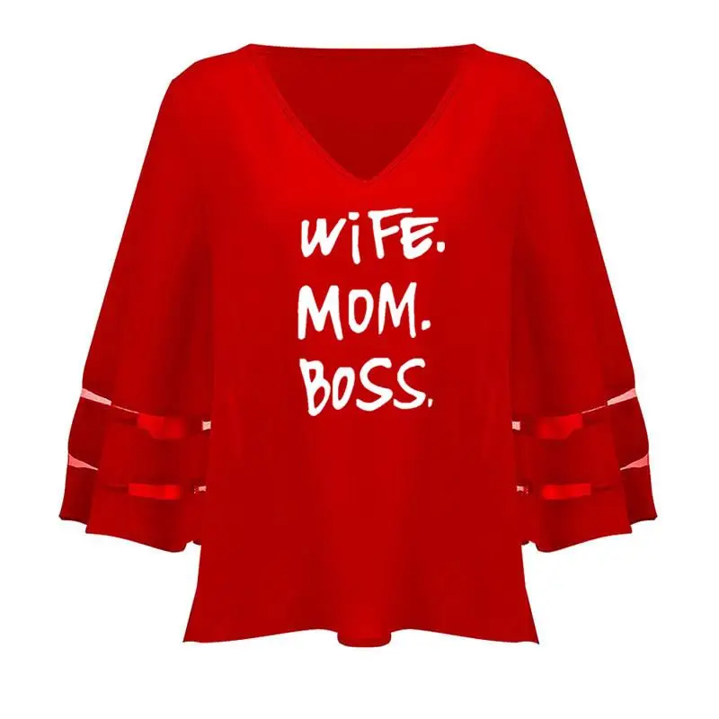 2021 Новая мода жена принт &quotMOM BOSS&quot Топы футболка женский свободный сетки