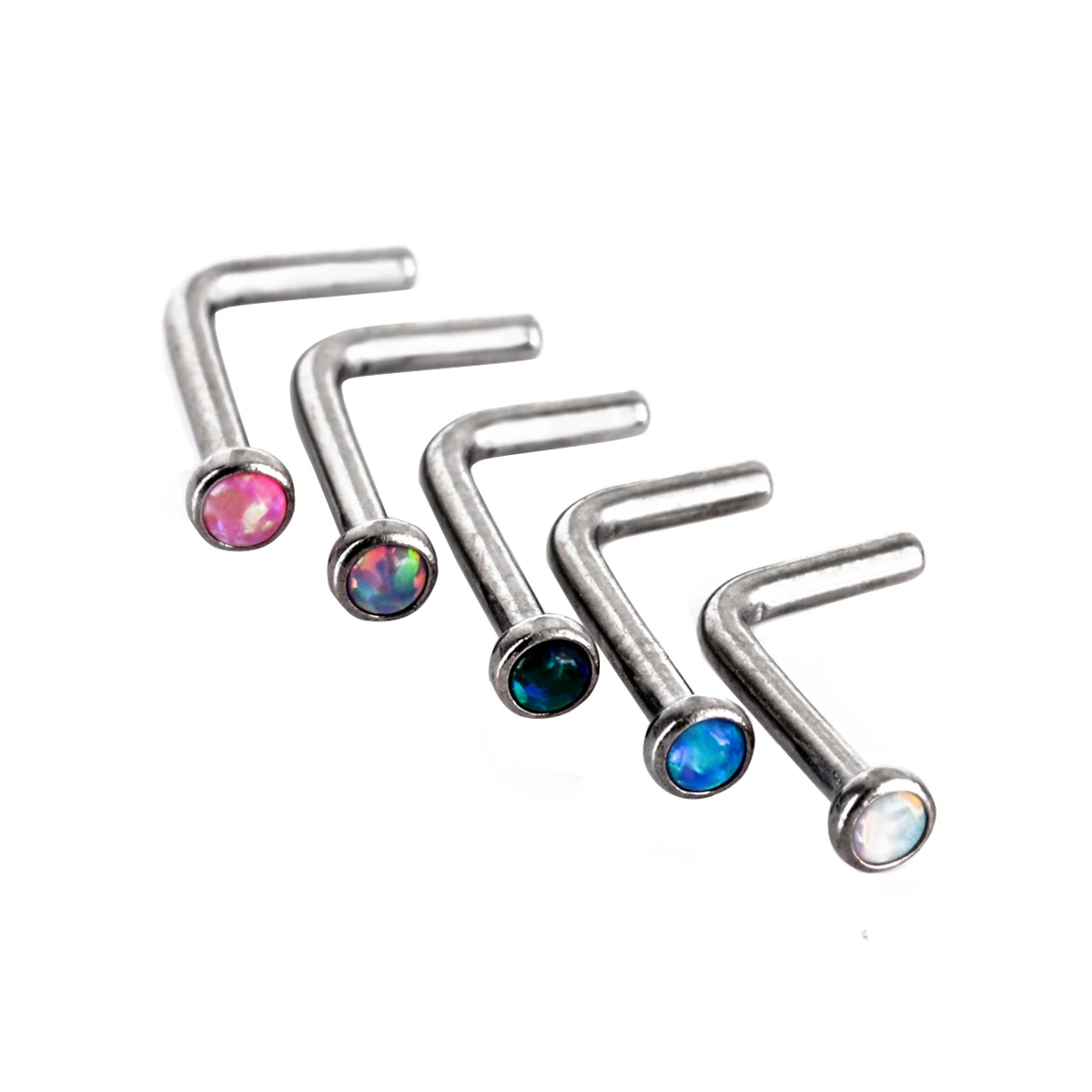 1pc Crystal Opal L Shaped Nose Stud Ring Punk Style Lip Ring Women Surgical Steel Nose Cartilage Stud Body Piercing Jewelry