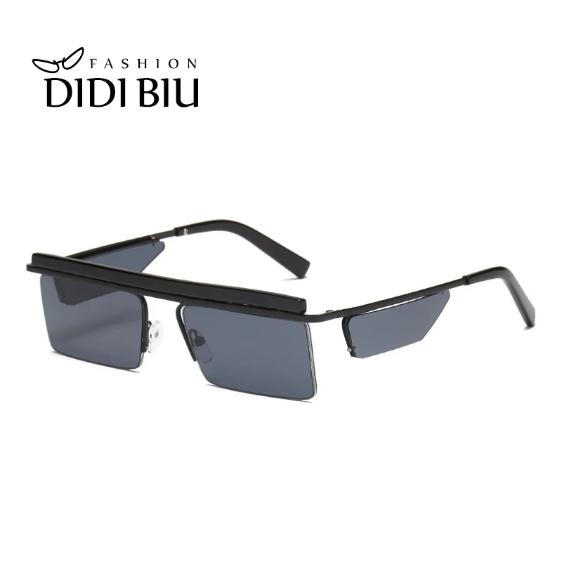 

Small Rectangle Rimless Sunglasses Flat Top Mirror Lens Steampunk Glasses Retro Black Gray Lens Super Star Eyewear Europe UN1006