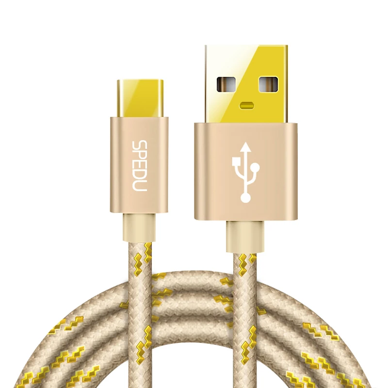 SPEDU usb type-C кабель для xiaomi redmi note 7 USB-C для быстрой зарядки мобильного телефона type-C кабель для samsung Galaxy S9 S8 Plus - Цвет: Золотой