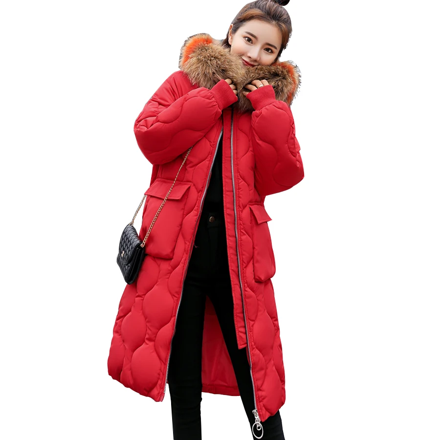 2018 Coat women winter fur collar cotton padded thicken warm women jacket plus size long sleeve hooded parka outwear female Coats