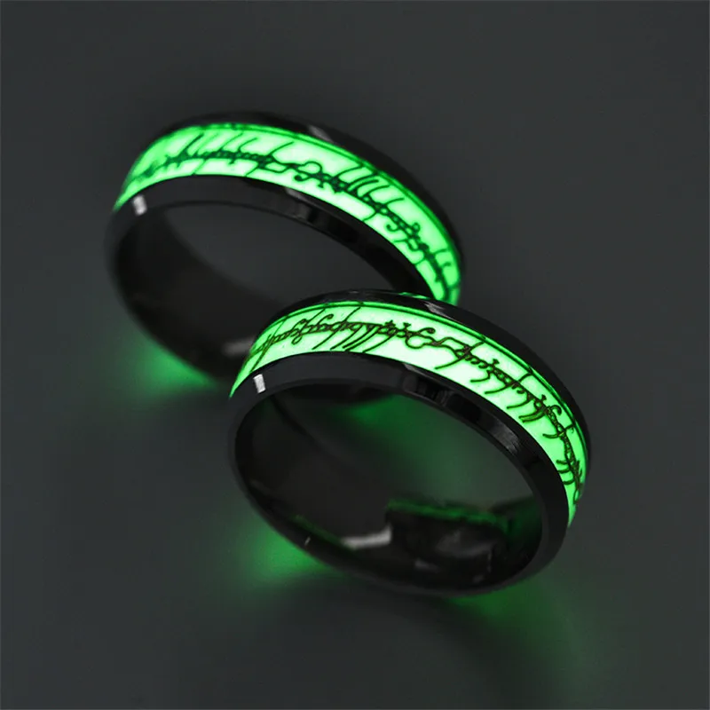 Modyle Green Glow in the Dark Ring for Men Wedding Luminous Ring Male Stainless Steel Wedding Band Ring