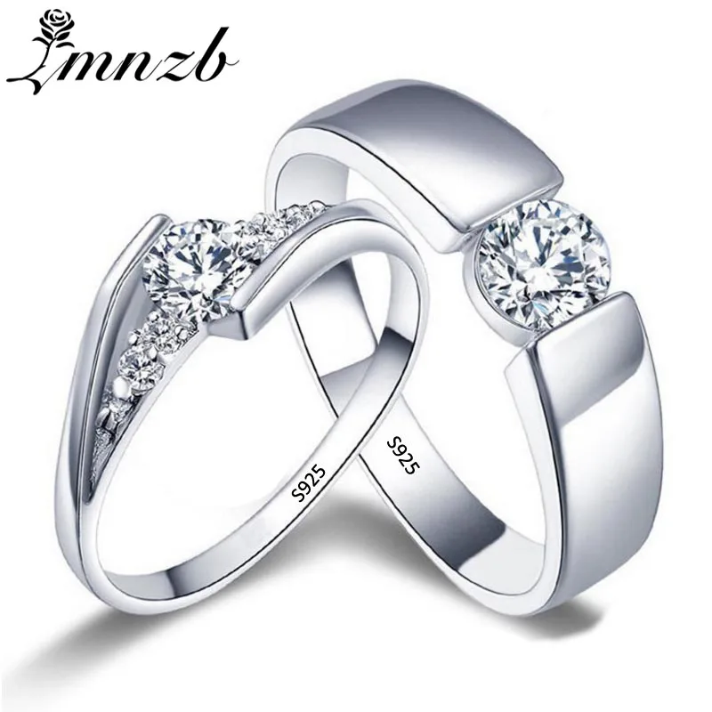 LMNZB Romantic Wedding Rings For Lover Original 925 Sterling Silver Couple Rings For Engagement Party Jewelry Wedding Bands R1-3